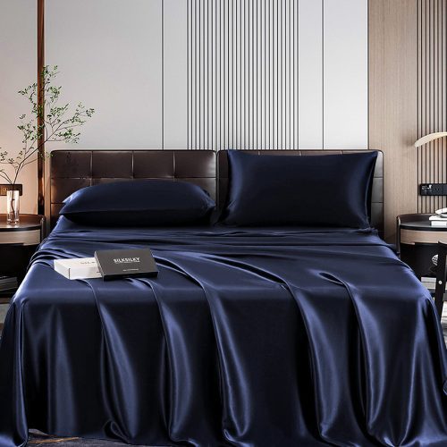 SilkSilky US 22Momme Pure Silk Bedding Set DarkBlue 001