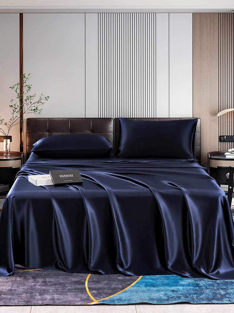 SilkSilky US 22Momme Pure Silk Bedding Set DarkBlue 001