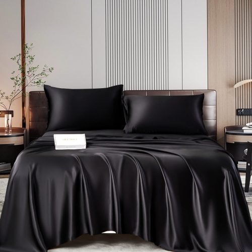 SilkSilky US 22Momme Pure Silk Bedding Set Black 001