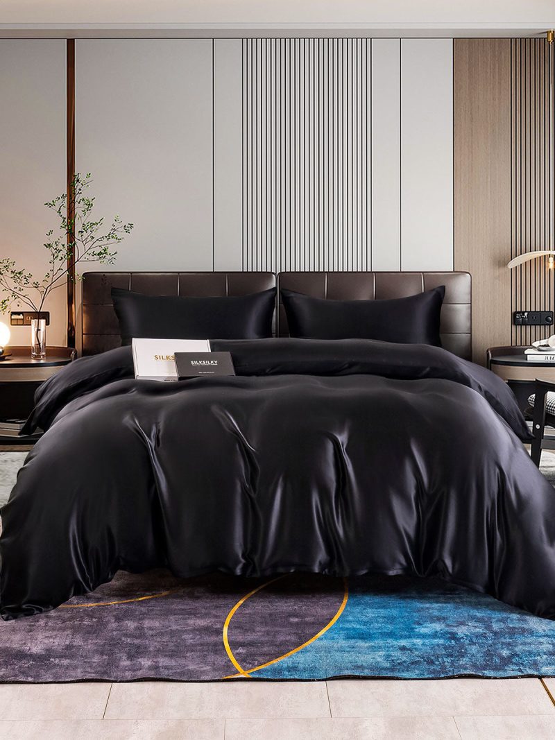 SilkSilky US 22Momme Pure Silk Bedding Set Black 001