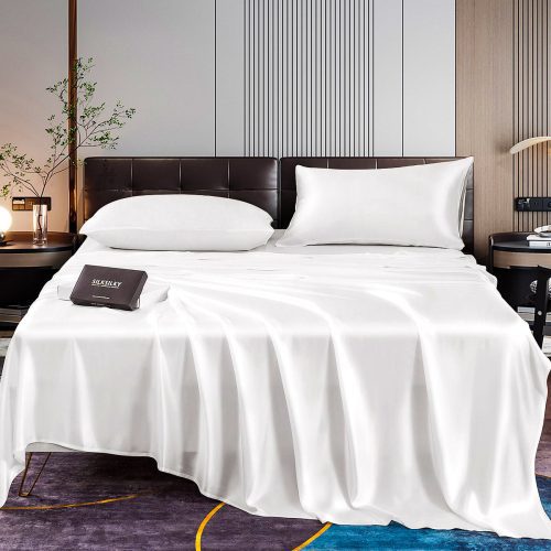 SilkSilky US 22Momme Pure Silk Bedding Set White 001