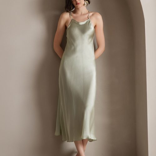 SilkSilky US 19Momme Silk Blend Sleeveless Dress LightGreen 001